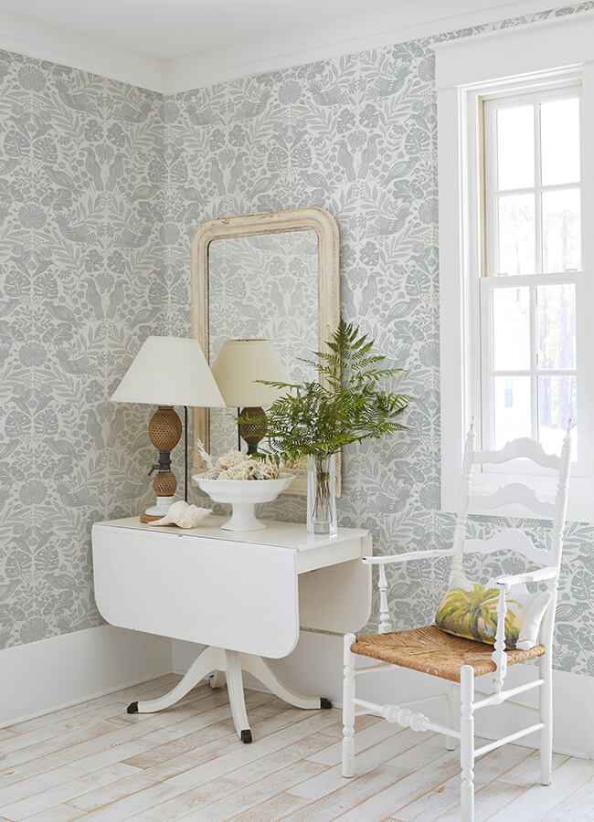 Nestle Light Grey Bird Block Print Wallpaper - York Wallcoverings - 4122-27001 - York Wallcoverings Wallpaper