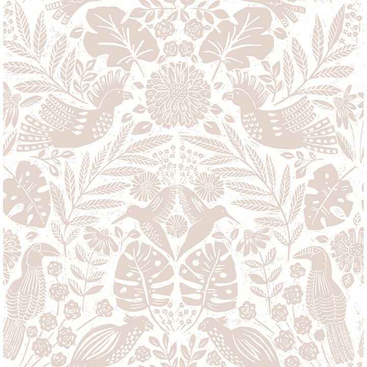 Nestle Pink Bird Block Print Wallpaper - York Wallcoverings - 4122-27002