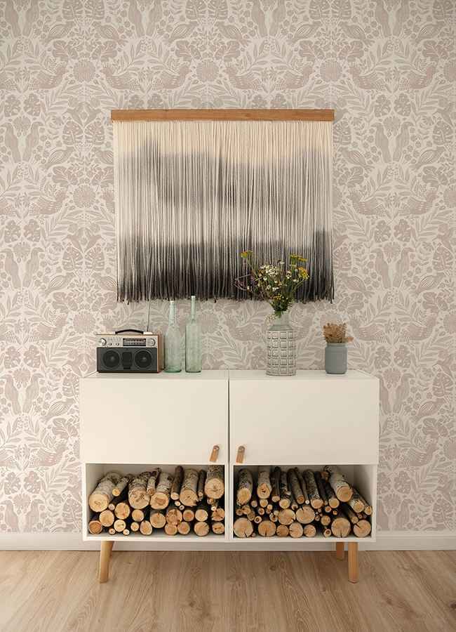 nestle-pink-bird-block-print-wallpaper-york-wallcoverings-4122-27002 - York Wallcoverings Wallpaper