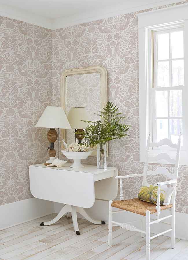 nestle-pink-bird-block-print-wallpaper-york-wallcoverings-4122-27002 - York Wallcoverings Wallpaper