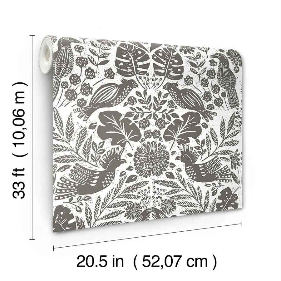 nestle-charcoal-bird-block-print-wallpaper-york-wallcoverings-4122-27004 - York Wallcoverings Wallpaper