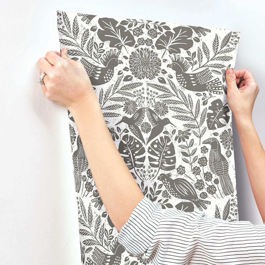 nestle-charcoal-bird-block-print-wallpaper-york-wallcoverings-4122-27004 - York Wallcoverings Wallpaper