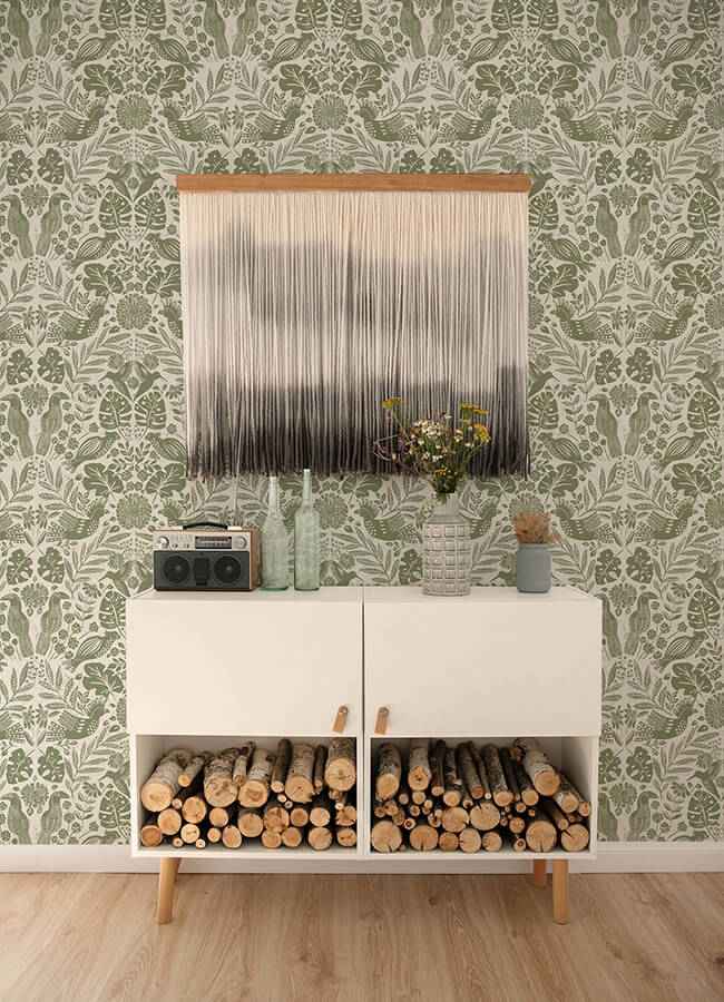 nestle-green-bird-block-print-wallpaper-york-wallcoverings-4122-27005 - York Wallcoverings Wallpaper