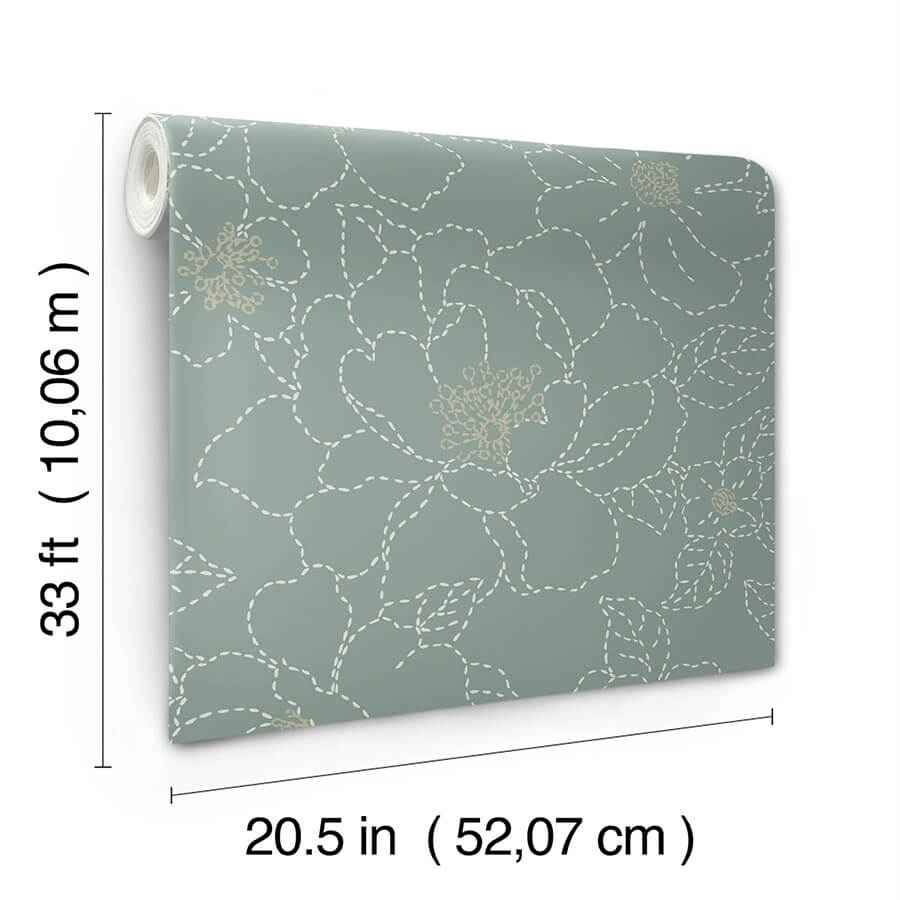 gardena-sea-green-embroidered-floral-wallpaper-york-wallcoverings-4122-27006 - York Wallcoverings Wallpaper