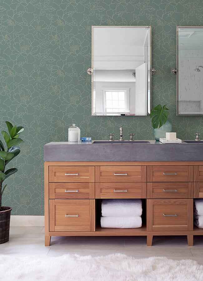gardena-sea-green-embroidered-floral-wallpaper-york-wallcoverings-4122-27006 - York Wallcoverings Wallpaper