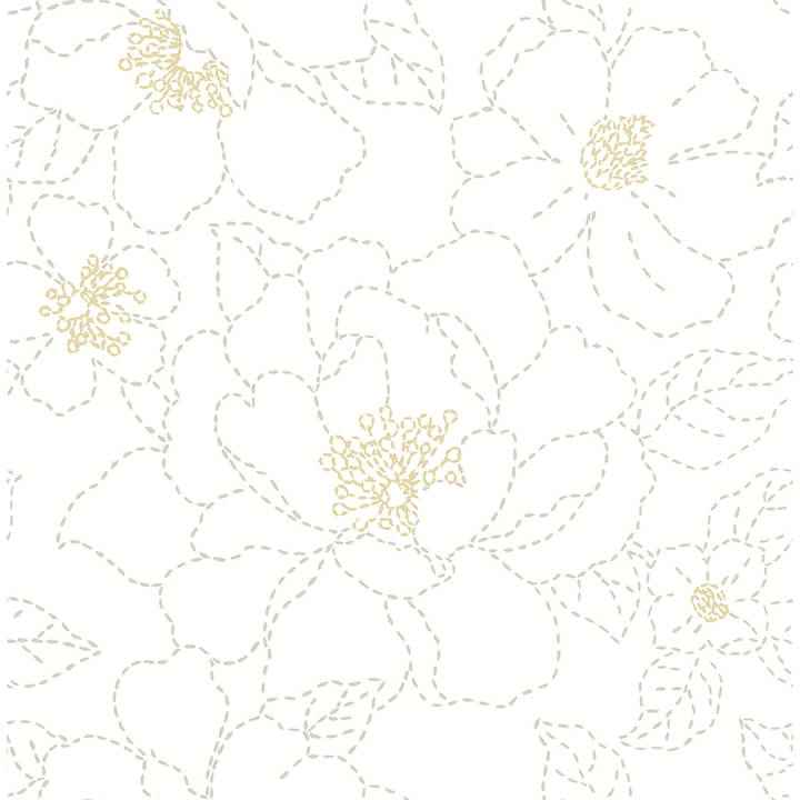 Gardena White Embroidered Floral Wallpaper - York Wallcoverings - 4122-27007