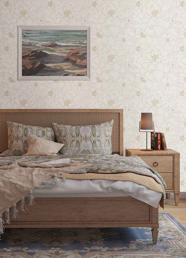 Gardena White Embroidered Floral Wallpaper - York Wallcoverings - 4122-27007 - York Wallcoverings Wallpaper
