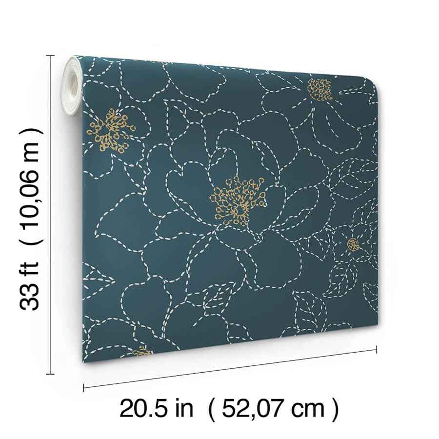 gardena-indigo-embroidered-floral-wallpaper-york-wallcoverings-4122-27009 - York Wallcoverings Wallpaper