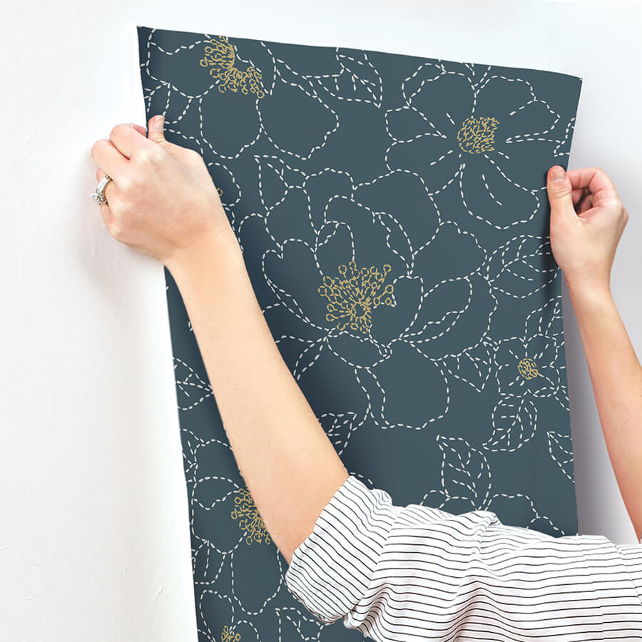 gardena-indigo-embroidered-floral-wallpaper-york-wallcoverings-4122-27009 - York Wallcoverings Wallpaper