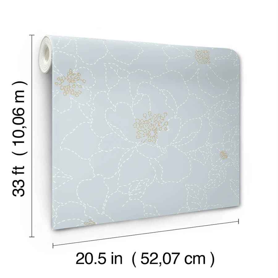 Gardena Sky Blue Embroidered Floral Wallpaper - York Wallcoverings - 4122-27011 - York Wallcoverings Wallpaper