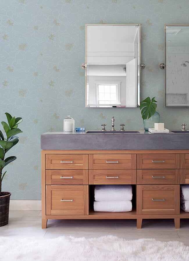 Gardena Sky Blue Embroidered Floral Wallpaper - York Wallcoverings - 4122-27011 - York Wallcoverings Wallpaper