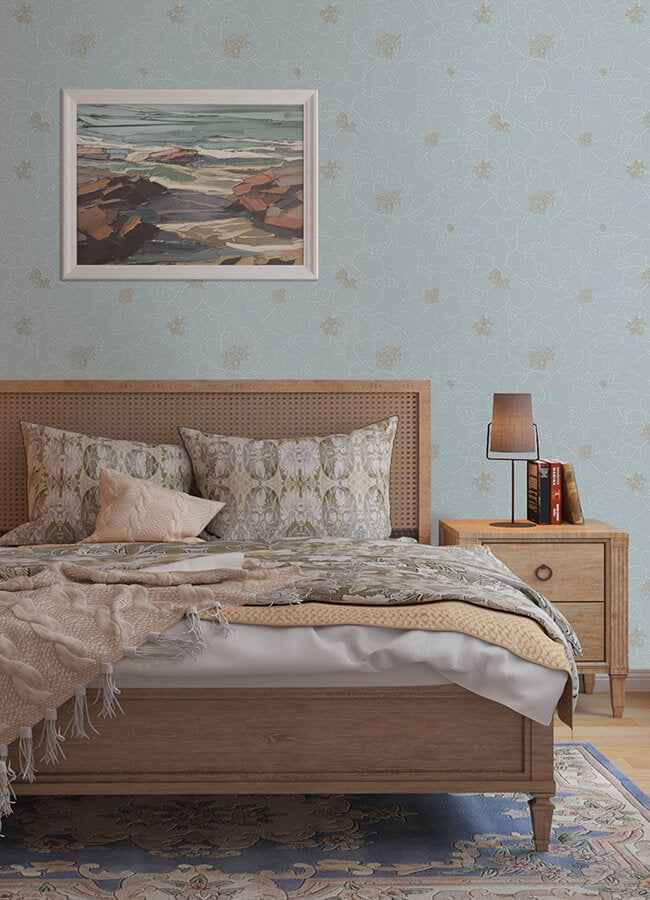 gardena-sky-blue-embroidered-floral-wallpaper-york-wallcoverings-4122-27011 - York Wallcoverings Wallpaper