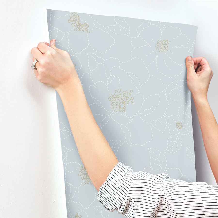 Gardena Sky Blue Embroidered Floral Wallpaper - York Wallcoverings - 4122-27011 - York Wallcoverings Wallpaper