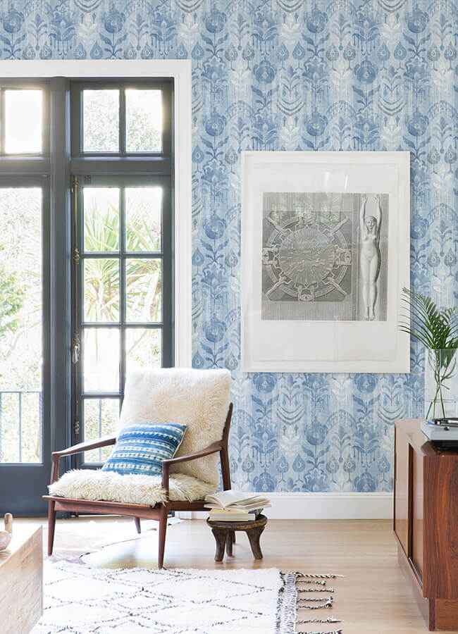 pavord-blue-floral-shibori-wallpaper-york-wallcoverings-4122-27013 - York Wallcoverings Wallpaper