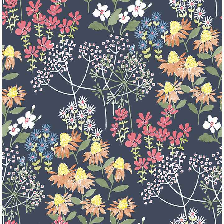 Cultivate Navy Springtime Blooms Wallpaper - York Wallcoverings - 4122-27016