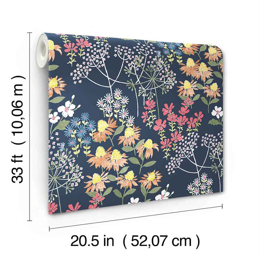 cultivate-navy-springtime-blooms-wallpaper-york-wallcoverings-4122-27016 - York Wallcoverings Wallpaper
