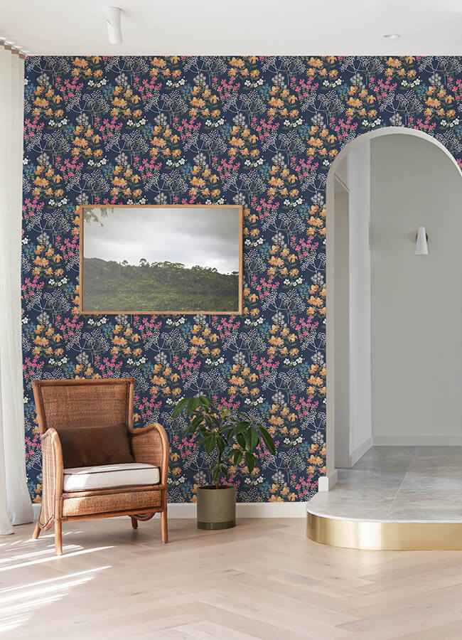 Cultivate Navy Springtime Blooms Wallpaper - York Wallcoverings - 4122-27016 - York Wallcoverings Wallpaper