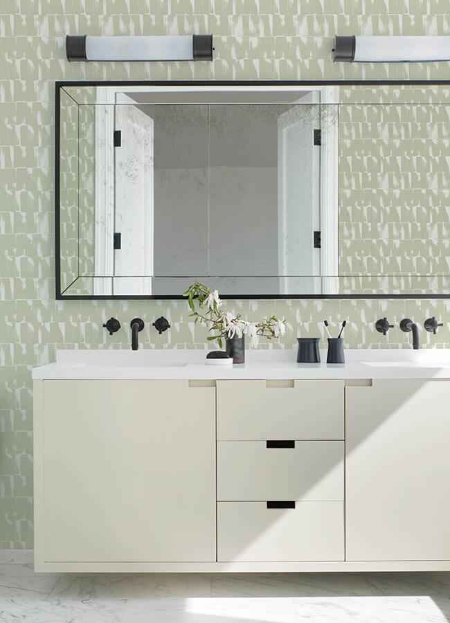 Bancroft Sage Artistic Stripe Wallpaper - York Wallcoverings - 4122-27023 - York Wallcoverings Wallpaper