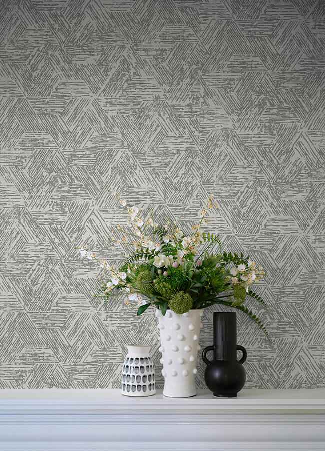 Retreat Charcoal Quilted Geometric Wallpaper - York Wallcoverings - 4122-27031 - York Wallcoverings Wallpaper