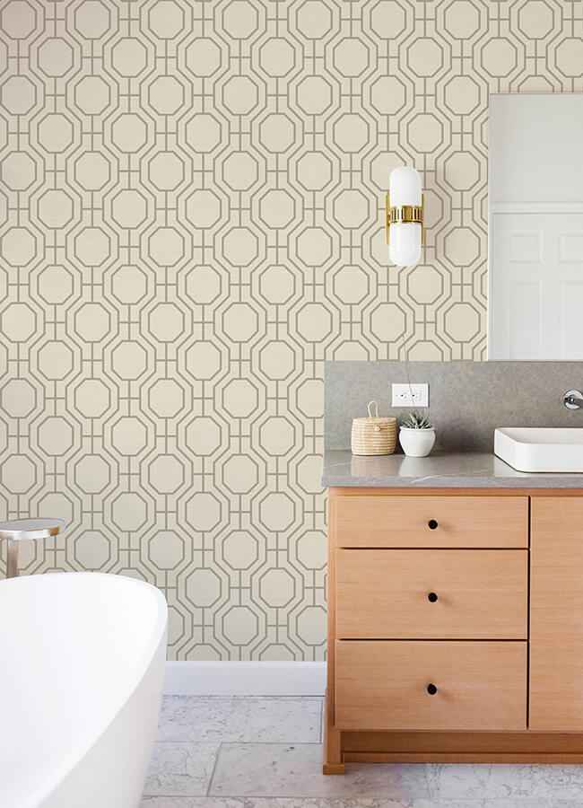 manor-taupe-geometric-trellis-wallpaper-york-wallcoverings-4122-27046 - York Wallcoverings Wallpaper