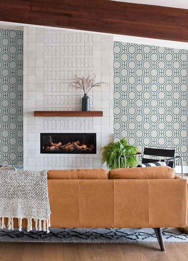 Manor Blue Geometric Trellis Wallpaper - York Wallcoverings - 4122-27048 - York Wallcoverings Wallpaper