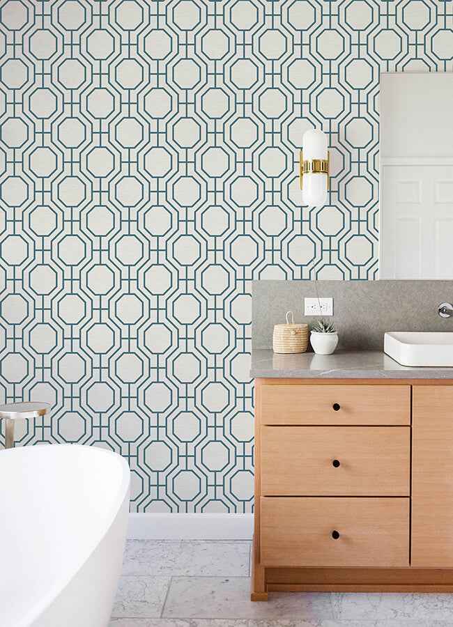 manor-blue-geometric-trellis-wallpaper-york-wallcoverings-4122-27048 - York Wallcoverings Wallpaper