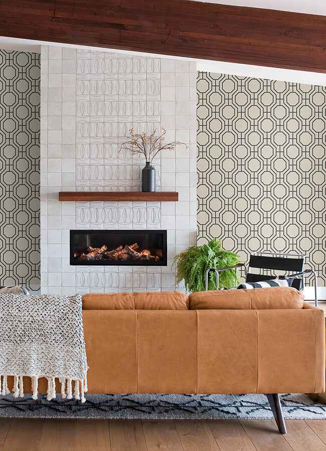 manor-black-geometric-trellis-wallpaper-york-wallcoverings-4122-27049 - York Wallcoverings Wallpaper