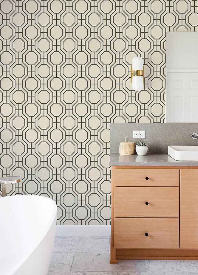 manor-black-geometric-trellis-wallpaper-york-wallcoverings-4122-27049 - York Wallcoverings Wallpaper