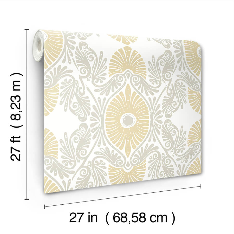 villa-light-yellow-embellished-ogee-wallpaper-york-wallcoverings-4122-72400 - York Wallcoverings Wallpaper