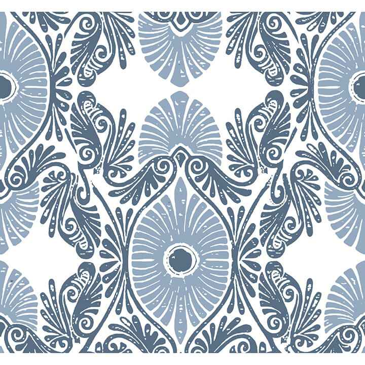 villa-blue-embellished-ogee-wallpaper-york-wallcoverings-4122-72401 - York Wallcoverings Wallpaper