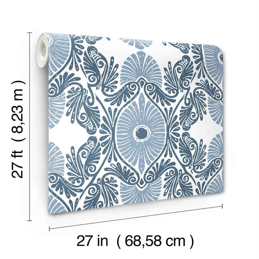 villa-blue-embellished-ogee-wallpaper-york-wallcoverings-4122-72401 - York Wallcoverings Wallpaper