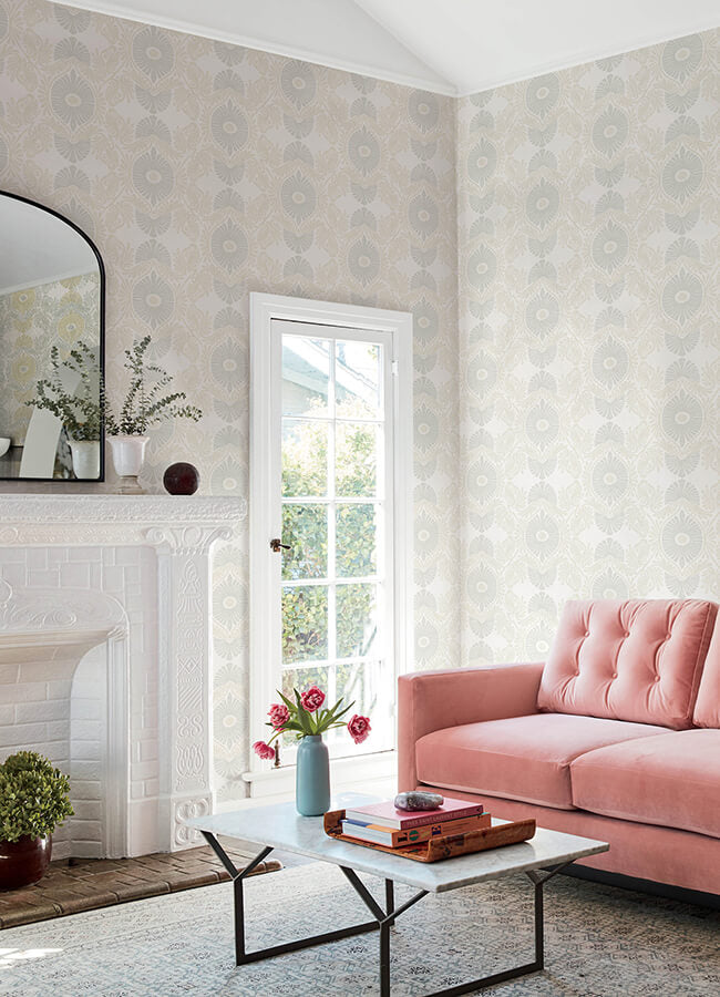 villa-bone-embellished-ogee-wallpaper-york-wallcoverings-4122-72402 - York Wallcoverings Wallpaper