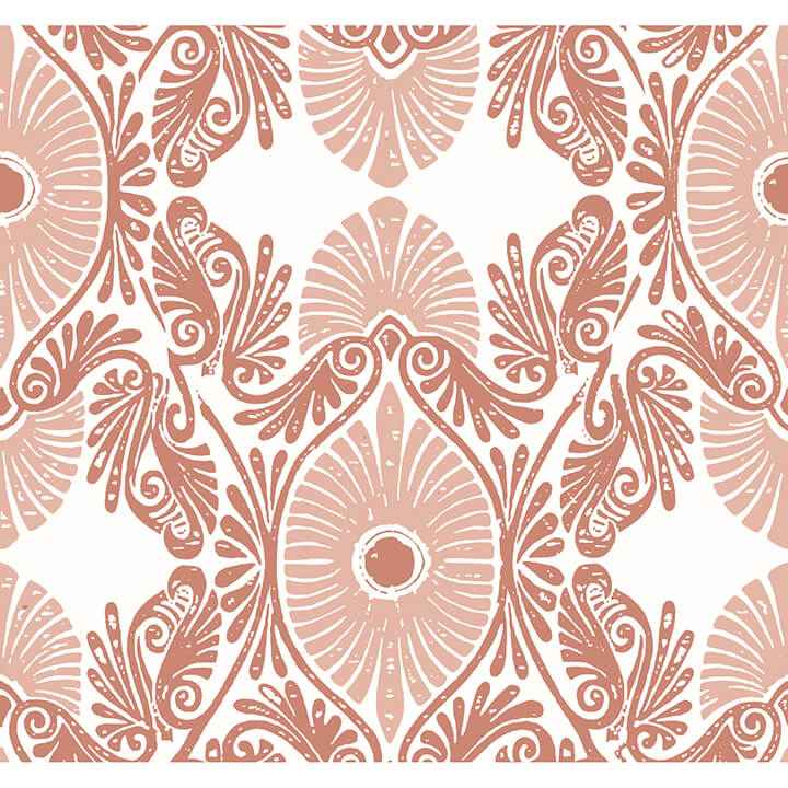 Villa Raspberry Embellished Ogee Wallpaper - York Wallcoverings - 4122-72403