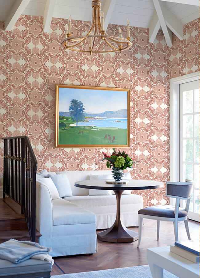 Villa Raspberry Embellished Ogee Wallpaper - York Wallcoverings - 4122-72403 - York Wallcoverings Wallpaper
