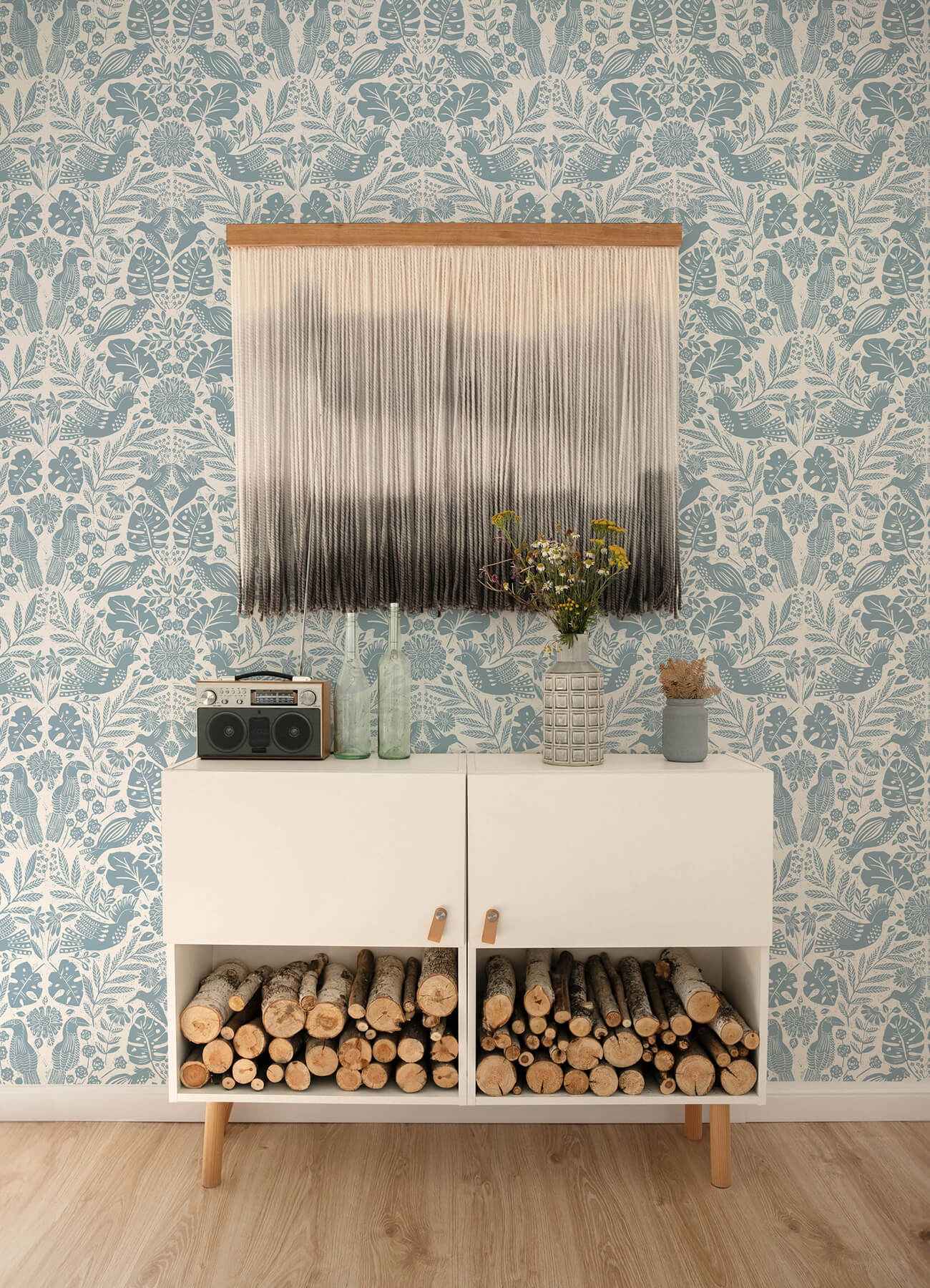 nestle-blue-bird-block-print-wallpaper-york-wallcoverings-4122-27000 - York Wallcoverings Wallpaper