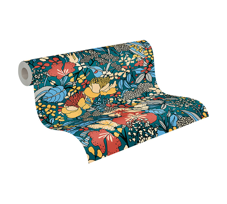 zetta-blue-floral-riot-wallpaper-york-wallcoverings-as377564 - York Wallcoverings Wallpaper