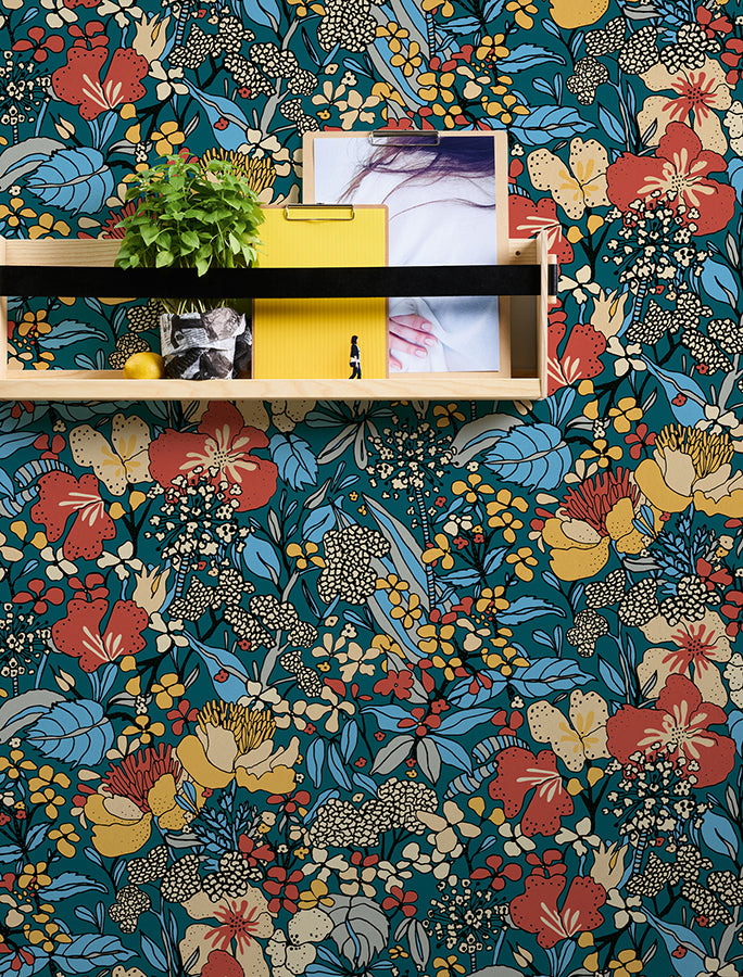 zetta-blue-floral-riot-wallpaper-york-wallcoverings-as377564 - York Wallcoverings Wallpaper
