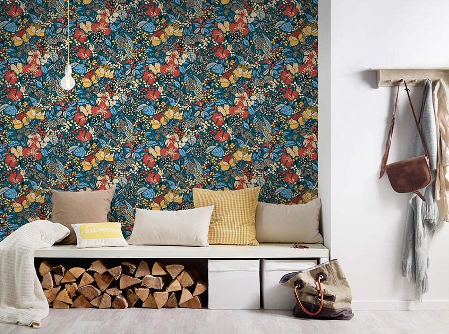 zetta-blue-floral-riot-wallpaper-york-wallcoverings-as377564 - York Wallcoverings Wallpaper