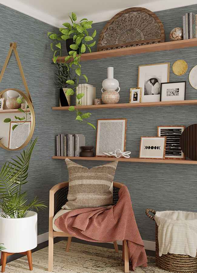 Blue Grassweave Peel and Stick Wallpaper - York Wallcoverings - NUS4991 - York Wallcoverings Wallpaper