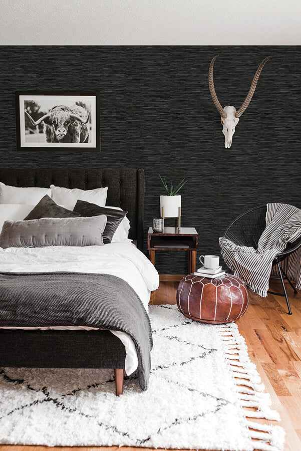 Black Grassweave Peel and Stick Wallpaper - York Wallcoverings - NUS4992 - York Wallcoverings Wallpaper