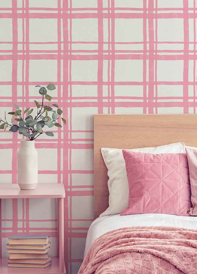 Plaid Think Pink Geometric Peel & Stick - York Wallcoverings - PP4706 - York Wallcoverings Wallpaper