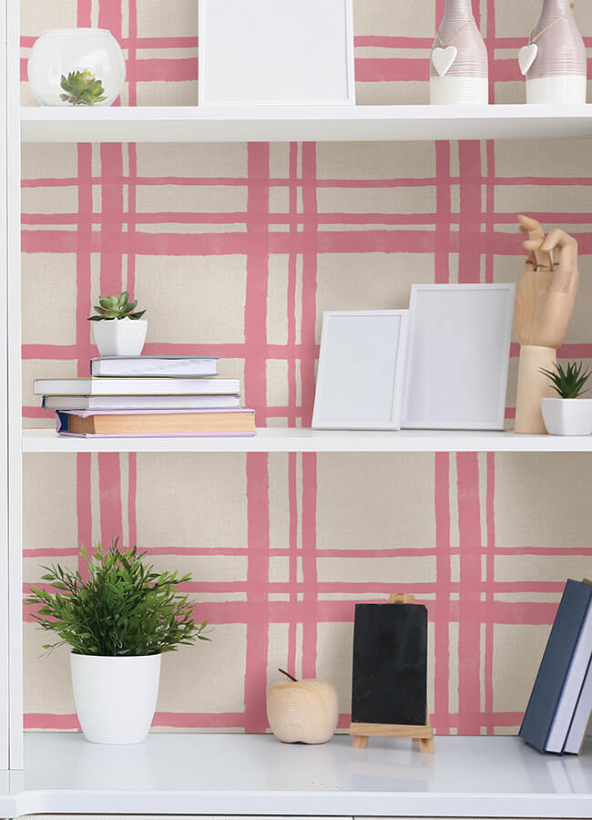 plaid-think-pink-geometric-peel-and-stick-wallpaper-york-wallcoverings-pp4706 - York Wallcoverings Wallpaper