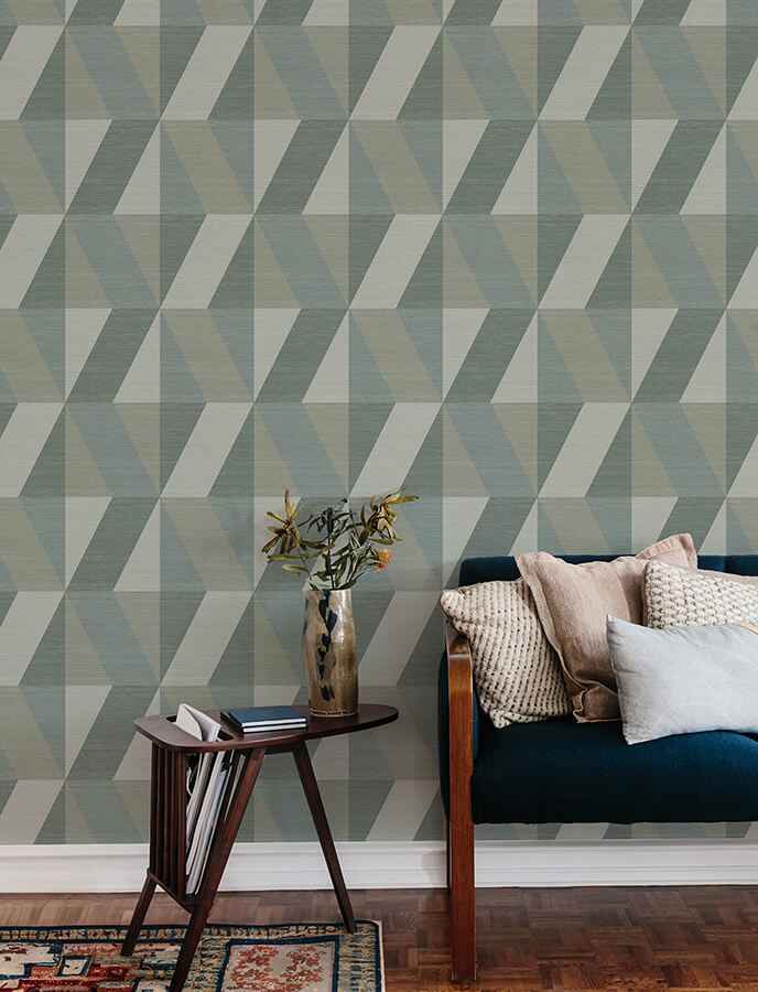 Winslow Green Geometric Faux Grasscloth Wallpaper - York Wallcoverings - 4141-27106 - York Wallcoverings Wallpaper