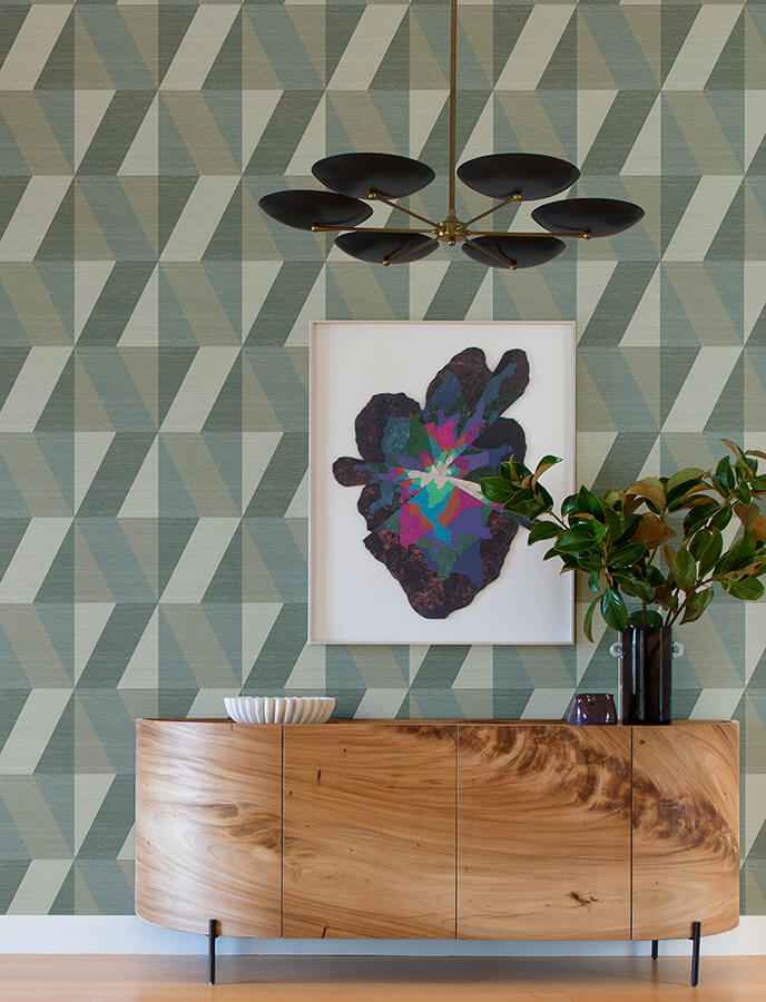 Winslow Green Geometric Faux Grasscloth Wallpaper - York Wallcoverings - 4141-27106 - York Wallcoverings Wallpaper