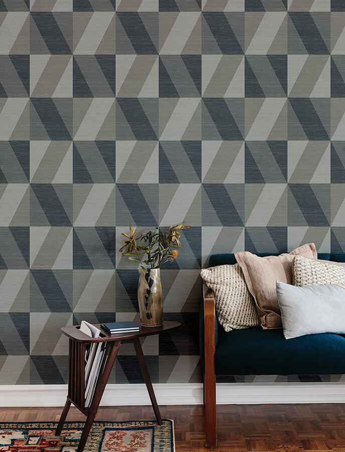 Winslow Slate Geometric Faux Grasscloth Wallpaper - York Wallcoverings - 4141-27109 - York Wallcoverings Wallpaper