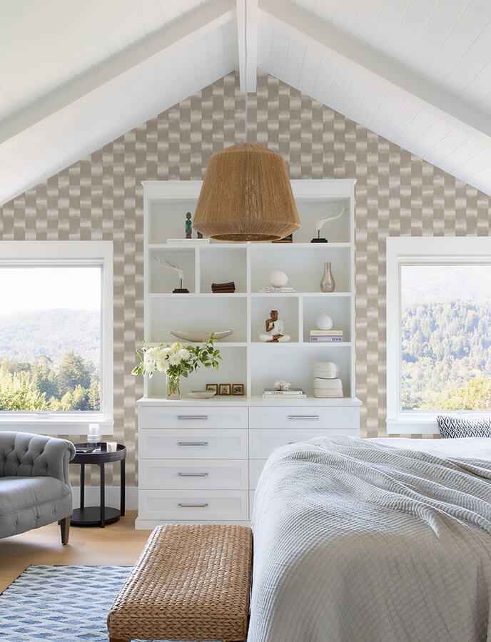 Baldwin Taupe Shibori Stripe Wallpaper - York Wallcoverings - 4141-27117 - York Wallcoverings Wallpaper