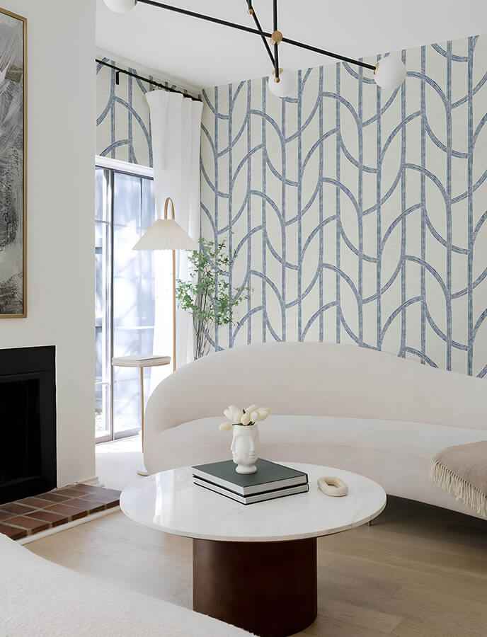 Harlow Indigo Curved Contours Wallpaper - York Wallcoverings - 4141-27142 - York Wallcoverings Wallpaper