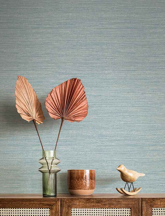sheehan-light-blue-faux-grasscloth-wallpaper-york-wallcoverings-4141-27162 - York Wallcoverings Wallpaper