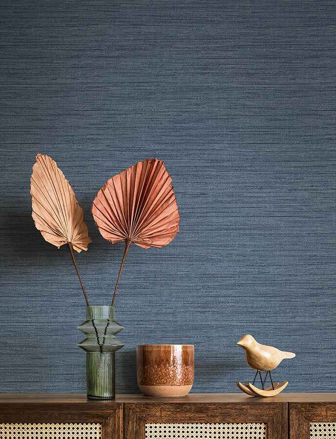 sheehan-denim-faux-grasscloth-wallpaper-york-wallcoverings-4141-27165 - York Wallcoverings Wallpaper