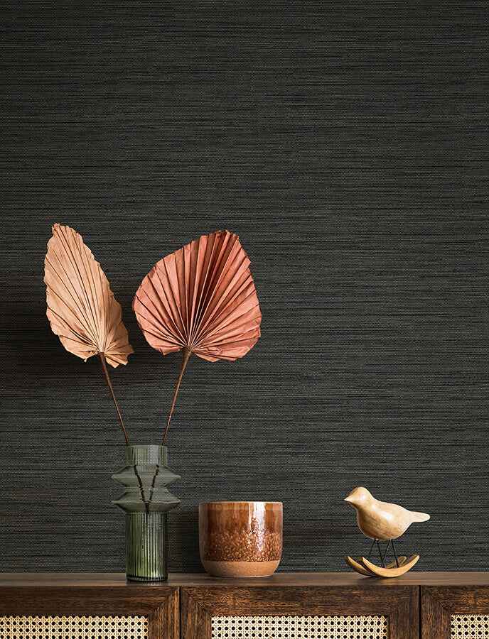 sheehan-black-faux-grasscloth-wallpaper-york-wallcoverings-4141-27166 - York Wallcoverings Wallpaper